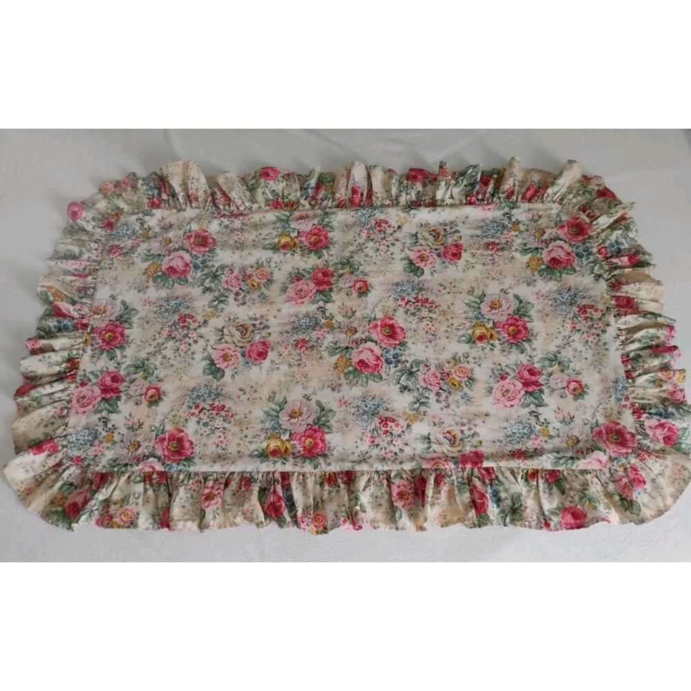 Vtg Ralph Lauren Brittany Floral Pillow Sham King Cottage Ruffle Bouquet EC Rare